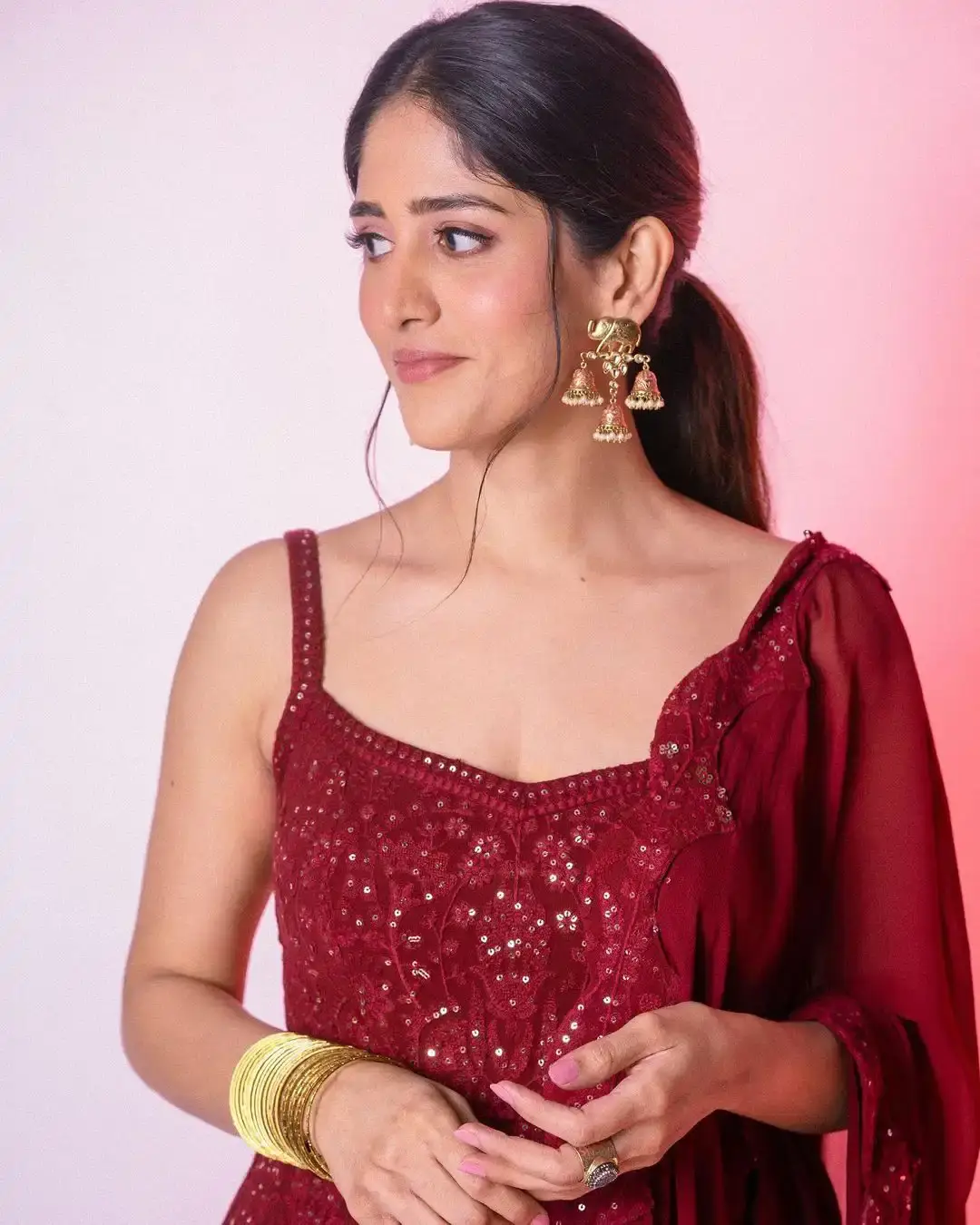 HYDERABAD GIRL CHANDINI CHOWDARY IN BEAUTIFUL LONG MAROON GOWN 8